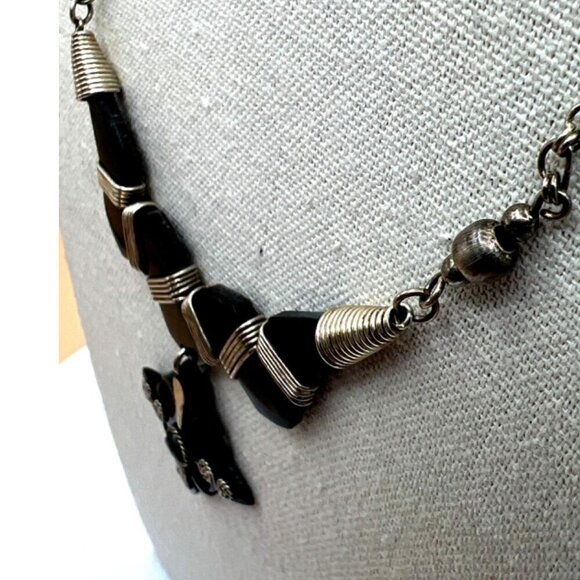 Handcrafted Ethnic Necklace With Black Stone & Acrylic Pendant.   B84 - Picture 6 of 8